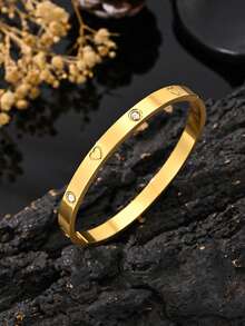 Elegante conjunto de joyería hecho a mano de collar, pulsera y pendientes de trébol de cuatro hojas de acero inoxidable pulido, adecuado para uso diario - Dorado - Ver 5
