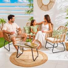 Outdoor Indoor Wicker Rattan Garden Furniture Sofa Chair Table Set With Natural Cushion For Patio Balcony - Cojín natural - Ver 2