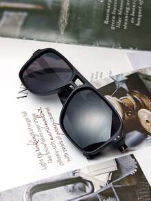 1PC /POLASUP Brand Customized/Polarized Lens Men's Double Bridge Aviator Square Frame Glasses, Classic Black Frame Design, Hollow Temple Metal Decorative Buckle, Business Casual Versatile Style, High-Quality Texture, Lightweight Comfortable No Pressure On Face (Comes With PU Glasses Case Gift Box Set) Differentiated - Multicolor - View 6