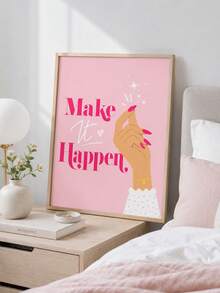 1件裝「Make It Happen」粉色勵志語錄帆布壁畫，唯美女性風牆面裝飾，適合臥室、客廳與居家辦公室的激勵語錄海報，無框居家美學牆飾 - 彩色 - 查看 3