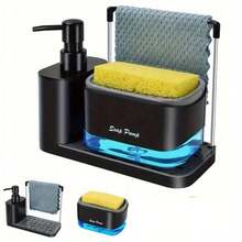 1 Set Soap Dispenser With Sponge Holder, Includes Soap Pump And Sponge Holder, Suitable For Kitchen Sink, Multi-Function Dish Soap Dispenser Set, With Sponge Holder, Freestanding Design, No Battery Required - Multicolor - View 2