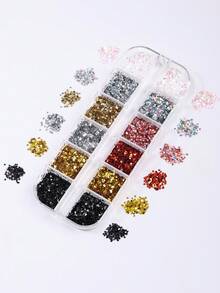 12-Grid 1mm Ultra-Mini Star & Heart Glitter Nail Art Sequins, Ultra-Thin Y2K Holographic Laser Gold Silver Pink Aurora Glitter, Small Heart Nail Decoration Accessories, Japanese Salon DIY Supplies - Multicolor - View 8