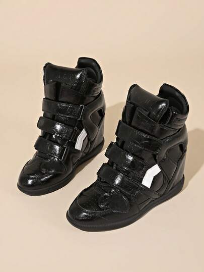 LiangJingJing Women's Comfortable High-Top Boots Easy On/Off Side Zipper Buckle Design Hidden Wedge Thick Sole Casual Shoes