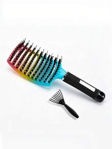 Juego de peine rizador y garra desenredante de doble propósito, diseñado para cabello rizado, diseño rosa colorido, apto para uso en seco y húmedo, el diseño curvo proporciona ventilación y función de masaje - Multicolor - Ver 1