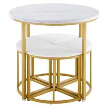 Dining Table And Chair Set, With MDF Tabletop And Gold Iron Frame, Velvet Chairs, Modern And Luxurious Style, White - Gold - View 8