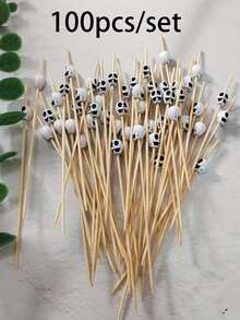 100pcs/Set Skull Fruit Picks, Rooster Tail Picks, Creative Hamburger And Pastry Picks, Bamboo Skewers. Suitable For Christmas And Day Of The Dead Theme Parties, Enhance Party Atmosphere, Rooster Tail Picks - View 12