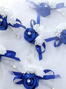 1pc/6pcs Premium Rose With Foam Baby's Breath Elegant Boutonniere Suitable For Groom, Groomsman, Father, Father-In-Law Wedding, Marriage, Engagement, Events, Parties, Banquets, Evening Parties, Anniversary - Royal Blue - View 3