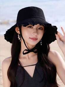 女款春夏戶外遮陽帽，時尚百搭，田園風，防曬寬簷水桶帽 - 多色 - 查看 10
