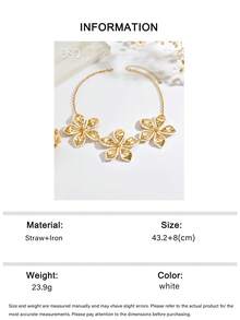 OOQ 1 pieza Collar de cadena con decoración de flor grande de 5 pétalos exagerada, elegante y minimalista, estilo INS fresco, versátil y de moda simple, regalo para amigos y familiares para vacaciones en la playa, festival de música y fiesta (tejido a mano de paja de rafia, dirección y forma aleatorias) - Blanco - Ver 10