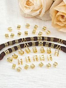 50pcs Alloy Braiding Mixed Set, Hair Dreadlock Accessory Braid, Metal Hair Rings Cuffs Clips For Dreadlock Accessory Jewelry Decorations(Without Box) - Gold - View 6