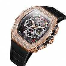 ONOLA Men's Automatic Mechanical Watch Multifunction Chronograph Tonneau Rhinestone Waterproof Wristwatch With Gift Box - one-size - View 2