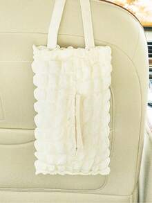 1pc Car Tissue Box, Cute Bubble Grid Car Seat Back Hanging Tissue Dispenser, Creative Sunflower Car Tissue Box - White - View 13