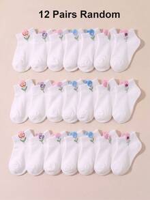 6/12 Pairs Baby Socks, Cute Tulip Flower Print Ankle Socks, Soft No-Show Socks For Newborn Girls, Baby Essentials Newborn, Baby Stuff, Funny Socks - Multicolor - View 6