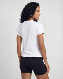 Camiseta deportiva de manga corta para mujer de : ideal para fitness, yoga, pilates y gimnasio. - Blanco - Ver 3