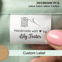 Label Jahit Pakaian Satin Kustom 50/100/200 pcs, Label Kain Nama Putih yang Dapat Dicuci, Label Bordir Buatan Tangan untuk Gaun dan Kaos, Branding Usaha Kecil - Putih - View 2