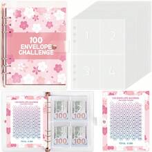 100pcs Envelope Challenge Binder, With 5050 USD Tracking Sheet And Pre-Numbered Pockets (Pink), Best Gift For Birthday, Graduation - Dusty Pink - View 9