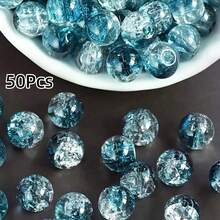 50顆 8mm 水晶玻璃珠 北極光藍色 裂紋圓珠 DIY 手工珠寶 手鍊項鍊耳環製作 - 彩色 - 查看 12