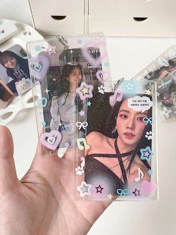 1pc Transparent Glitter Card Holder For 3-Inch Photo Card Storage And Display, Student , Fan Card, Bus Card, Backpack Anti-Loss Pendant