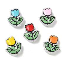 5 piezas de cuentas de tulipán de vidrio hechas a mano, cuentas decorativas florales de colores mixtos, adecuadas para pulseras DIY, accesorios para hacer collares y joyería - Multicolor - Ver 6