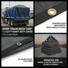 [Free Shipping] PVC Coated Netting Cover 7 X 18 Ft For Debris Hauling Waste Transport Gravel Delivery, 5.5 Inch 18oz Double Pocket Brass Grommets Reinforced Double Needle Stitch Webbing Manual Electric Dump Truck System Accessory-XY321179 - Default0 - View 5