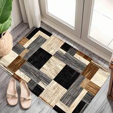 1 pieza Felpudo con estampado de patrón de patchwork geométrico, superficie de cachemira sintética, base de TPR, alfombra de baño, alfombra de cocina, alfombra de lavandería, decoración de ambiente festivo, decoración del hogar, decoración de fiesta, decoración de boda, decoración de comedor y cocina - Multicolor - Ver 3