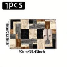 1 pieza Felpudo con estampado de patrón de patchwork geométrico, superficie de cachemira sintética, base de TPR, alfombra de baño, alfombra de cocina, alfombra de lavandería, decoración de ambiente festivo, decoración del hogar, decoración de fiesta, decoración de boda, decoración de comedor y cocina - Multicolor - Ver 12
