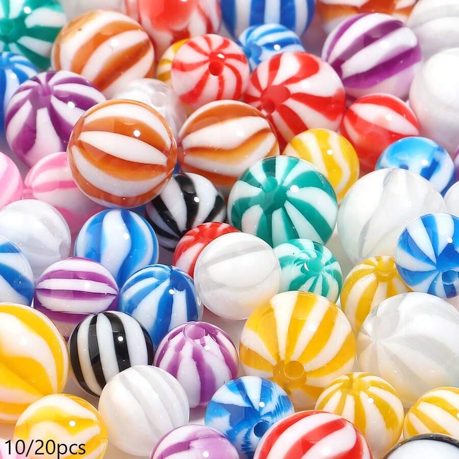 10/20個樹脂仿馬卡龍條紋糖果珠，DIY手工串珠，珠寶製作，手鍊、項鍊、耳環、鑰匙圈、衣物與包包裝飾、汽車掛飾手工藝用品