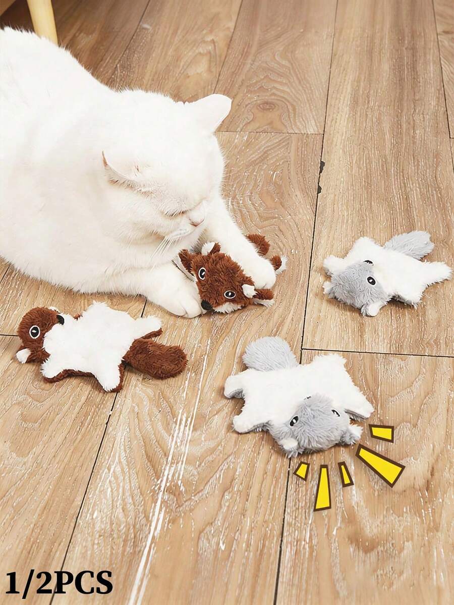 Squirrel Plush Doll With Sound Box - Super Soft Cat And Dog Plush Doll, Interactive Chew Doll, Relieves Boredom, Cute Gift For Pet Lovers (1/2 Pack)