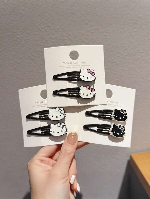 6pcs/Set Pinces à cheveux mignonnes vintage de dessin animé, douces et non endommageantes pour les cheveux, convenant pour le port quotidien, les vacances et les fêtes