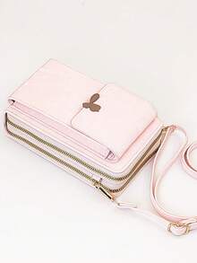 New Crossbody Bag, Multi-Functional Large Capacity Double Zipper Phone Wallet, Fashionable Minimalist And Exquisite Soft Design, Suitable For Casual Vacation And Dating - Baby Pink - View 4