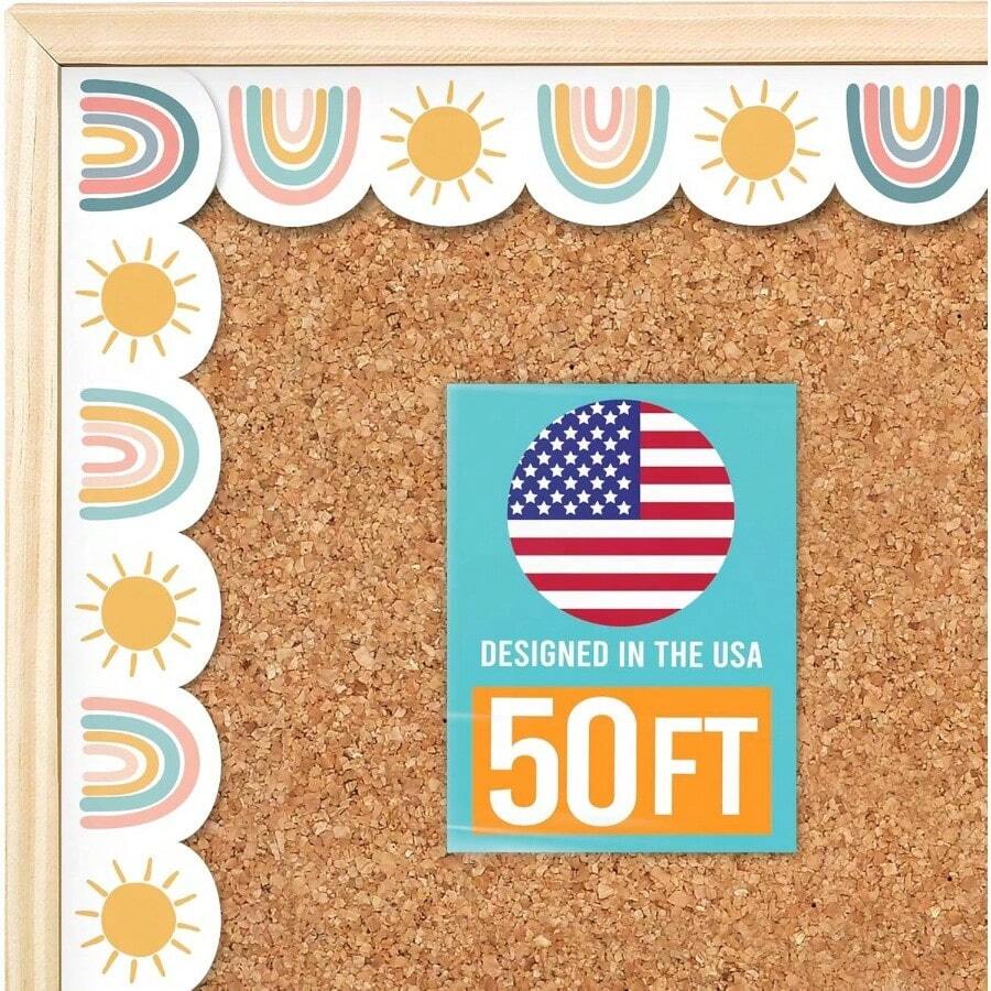 Bordes de tablero de anuncios de 50 pies, bordes de aula para decoracin de tablones de anuncios, artculos imprescindibles para el hogar y la oficina, decoracin de fiestas de eventos de regreso a la - Blanco, colorido - Ver 1