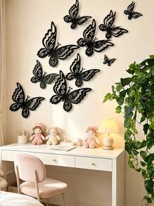 24pcs/Set 3D Double Layer Butterfly Wall Stickers, Modern Style Butterfly Decals, Self-Adhesive Wall Stickers, Party Decoration, Suitable For Living Room And Bedroom - A - View 2