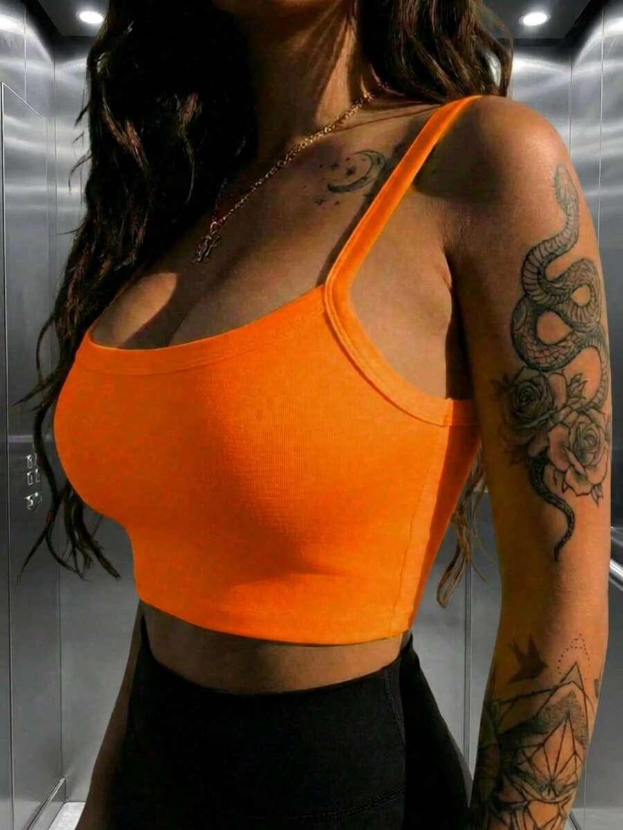 Tank Top Kasual Wanita Warna Polos dengan Tali Lebar, Pakaian Serbaguna untuk Pemakaian Sehari-hari, Musim Semi/Panas, Liburan