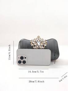 Luxury Rhinestone Evening Bag, Charming, Elegant And Exquisite Small Square Rhinestone Decorated Clutch, Suitable For Parties And Banquets - Grey - View 11