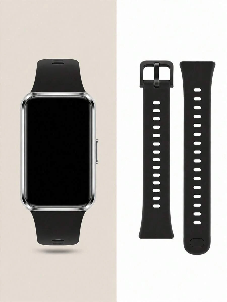 1pc Minimalist Style Silicone Strap, Compatible With Huawei Band 8/9/10/11/11Pro/NFC Wristband - Black - View 1