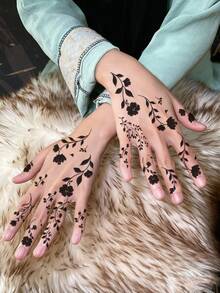 1 Piece Of Tattoo Sticker Flower Hand Temporary Tattoo Sticker Washable Pvc Disposable Waterproof And Sweat-Proof Hands And Feet Non-Reflective Suitable For Hipsters Daily Use Can Be Maintained For 1-3 Days - Black - View 3