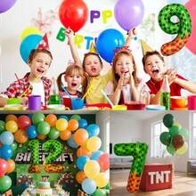 Pixel Miner Number Mylar Balloon, Green, 40 Inch Large, with Brown Pixel Cube Boxes, Video Game Theme Birthday Party Decorations - Globos-10 unidades-5 - Ver 6