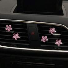 5pcs Shiny Crystal Flower Car Air Vent Clip Decor, Car Interior Ornament, Personalized Decoration For Men And Women - Crystal Flower - View 7