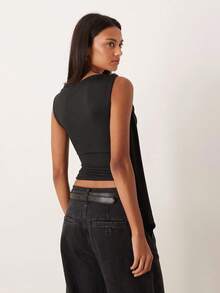 Asymmetrical Strappy Top, American Retro Style - Black - View 3