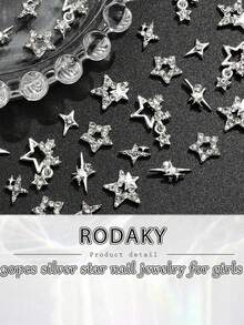 30pcs Silver Star Nail Art Decorations, Shiny 3D Star Nail Gems, Starlight Nail Jewelry, Y2K Acrylic Nail Decor, Metal Nail Supplies, Suitable For Women And Girls Nail Charms - Silver - View 7