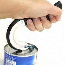 Easy-Grip Hook-Shaped Can Opener - Smooth Edges, Durable Plastic, Compact Design - Essential Kitchen Tool For Home And Parties Kitchen Accessories Kitchen Gadgets And Accessories - Black and White - View 5