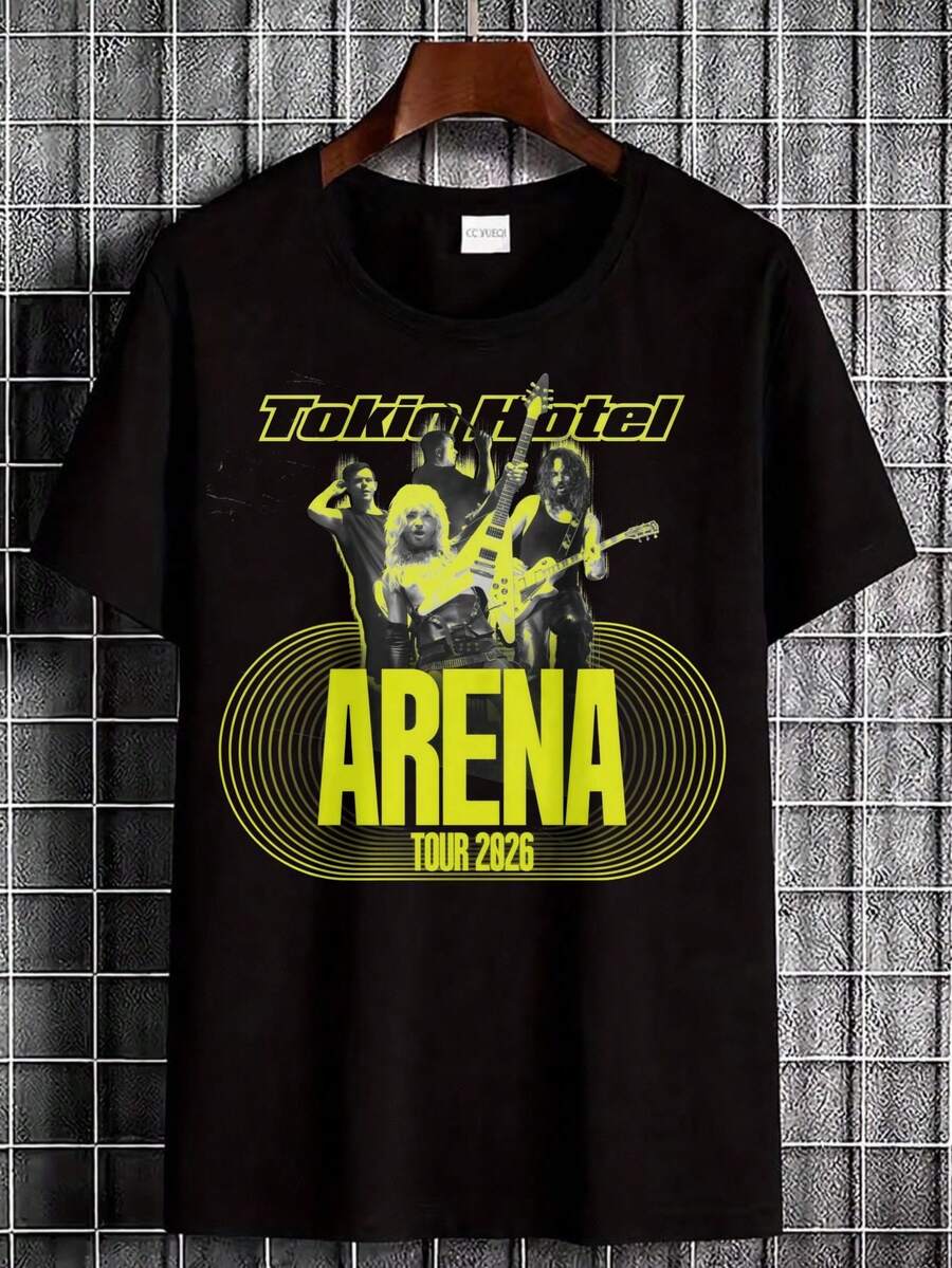 Men's Rock Style T Shirt Tokyo Hotel Arena Tour2026Pattern Printing Summer Casual Wear Suitable For Music Lovers And Rock Fans - 黑色 - 查看 1