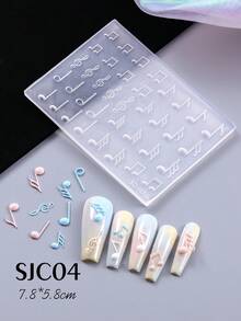 1件透明軟矽膠3D音符美甲模具，可重複使用高音譜號與音符雕刻模板，易脫模美甲工具，適用於DIY UV凝膠、壓克力、Polygel美甲延長，音樂主題、演唱會與日常美甲設計用品 - 無色 - 查看 3