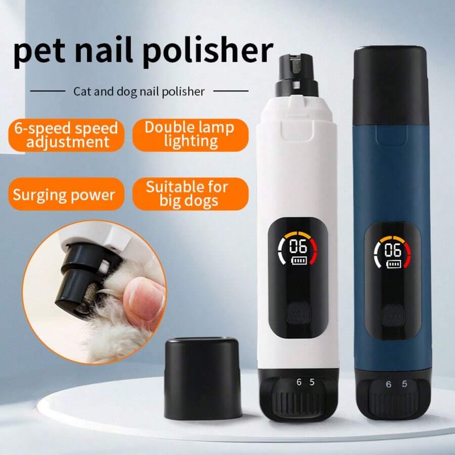 6-Speed Electric Pet Nail Grinder With 3 Grinding Wheels And 2 LED Lights, Painless Nail Clipper For Cats And Dogs, Dog Claw Care Grooming Tool - A - View 1