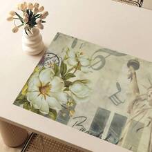 1 pièce/4pcs/6pcs, Décoration d'intérieur, Napperons en lin imprimés avec motif de collage artistique vintage, convenant pour la table à manger, décoration toutes saisons pour le printemps, l'été, l'automne, l'hiver, style moderne lavable, décoration de chambre, napperons, sous-verres, napperons de table de cuisine, décoration de fête intérieure et extérieure, décoration d'intérieur, cadeau idéal - Multicolore - Voir 3