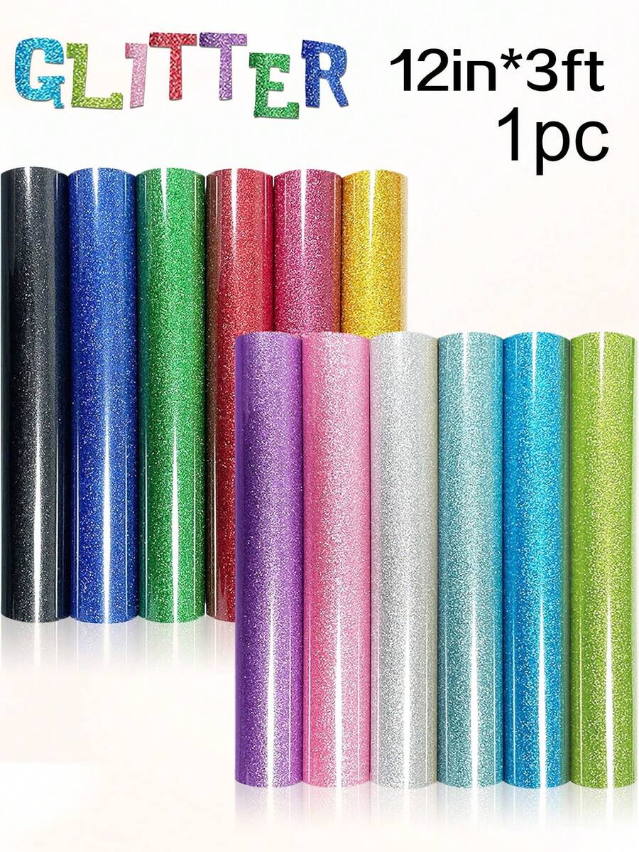 HONGCAI 12 Solid Color Glitter Vinyl Sheets, Sparkle Glitter Lettering Film, 30.5cm X 90cm / 12in X 3ft, DIY Pattern Heat Transfer Vinyl