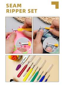 Juego de 9 piezas de descosedores y tijeras para hilo de colores, 4 descosedores grandes, 4 descosedores pequeños multicolor + 1 mini tijera morada, herramientas de costura aptas para todos los niveles de habilidad, uso doméstico, reparación, costura diaria y manualidades - Removedor de hilos - Ver 1