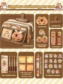 1pc New Simple Solid Color Capybara Student Stationery Storage Bag, Multi-Layer Large Capacity, Attractive Stationery Storage Box, Multi-Functional Cosmetic Storage Bag, Back To School Essential - #A - View 16