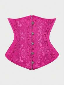 Underbust Corsets For Women,Corset Belt, Women's Floral Jacquard Lace Up Under Boob Corset Slimmer Body Shaper - 玫紅色 - 查看 1