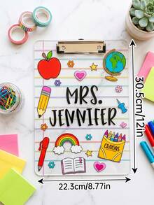 1pc Custom Teacher Name Clipboard, Personalized Acrylic Clipboard With School-Themed Design, Cute Teacher Appreciation Gift, Durable Transparent Clipboard For Classroom & Office Use, Personalized Gift, Teacher's Day Gift, Back To School Gift - Multicolor - View 6